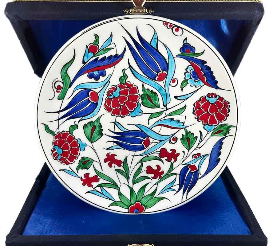 İznik Çini Tabak | Hediyelik Nar ve Lale Motifli 18 cm - 1
