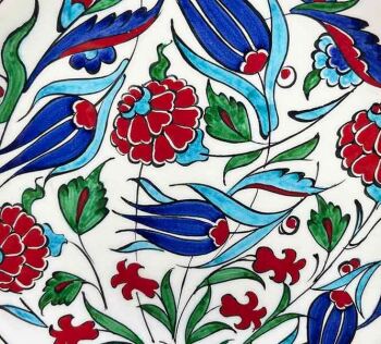 İznik Çini Tabak | Hediyelik Nar ve Lale Motifli 18 cm - Çini Evi (1)