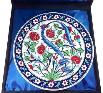 İznik Çini Tabak | Karanfil ve Lale Desenli 30 cm - Çini Evi (1)