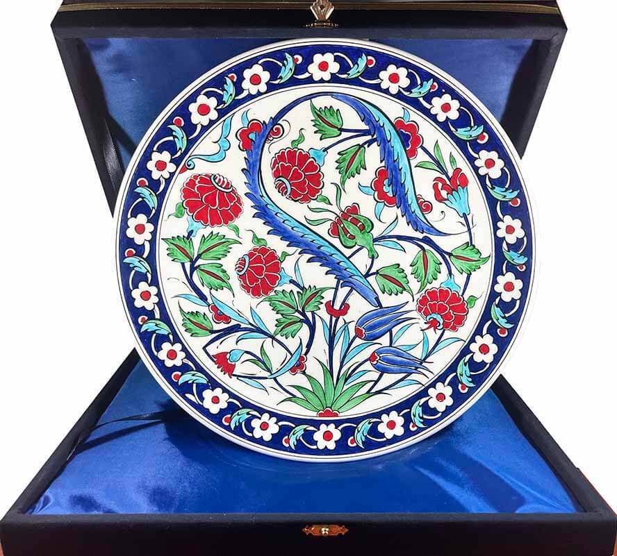 İznik Çini Tabak | Karanfil ve Lale Desenli 30 cm - 1