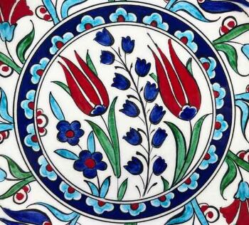 İznik Çini Tabak | Lale ve Karanfil Bahçesi Desenli 18 cm - 3