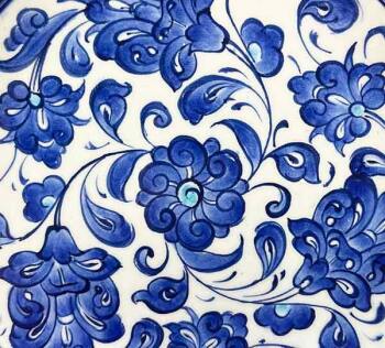 İznik Çini Tabak | Mavi Beyaz Lotus Desenli 18 cm - 2