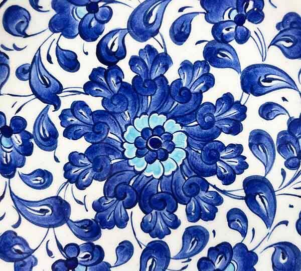 İznik Çini Tabak | Mavi Çiçek Bahçesi Desenli 18 cm - 3