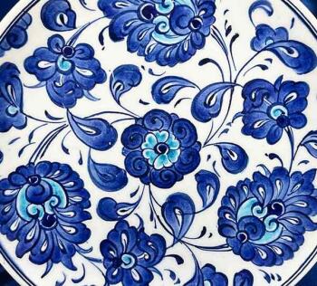 İznik Çini Tabak | Mavi Hatayi Çiçek Desenli 18 cm - 3