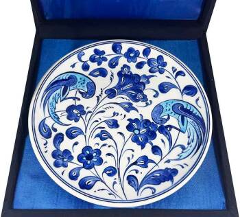 İznik Çini Tabak | Mavi Kuş ve Lotus Desenli 18 cm - Çini Evi (1)