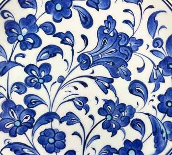 İznik Çini Tabak | Mavi Lotus ve Çiçek Desenli 18 cm - Çini Evi (1)