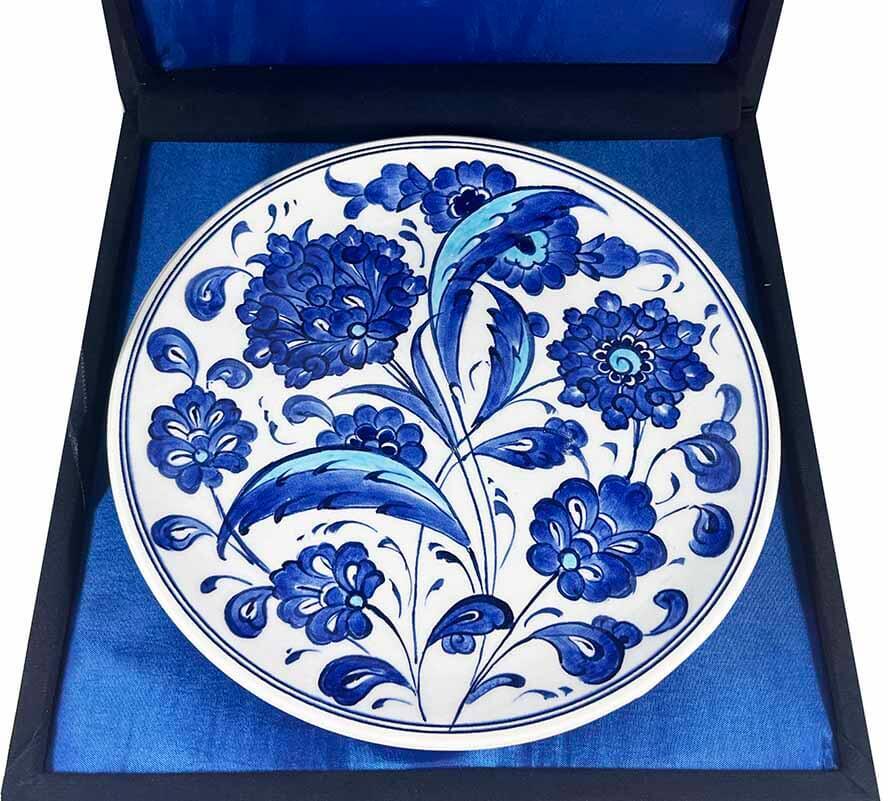 İznik Çini Tabak | Mavi Lotus ve Saz Yaprağı Desenli 18 cm - 2