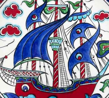İznik Çini Tabak | Osmanlı Kalyon Motifli 18 cm - 3