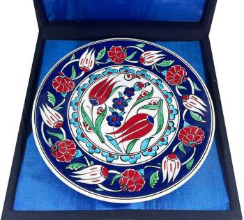 İznik Çini Tabak | Osmanlı Lale ve Nar Desenli 18 cm - Çini Evi (1)