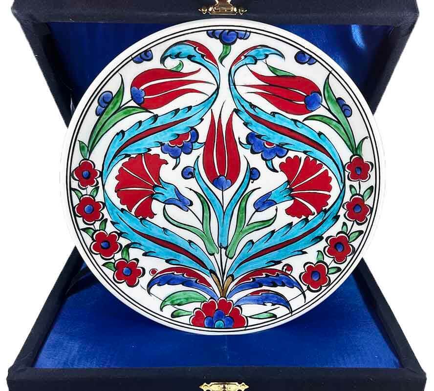 İznik Çini Tabak | Turkuaz Lale ve Karanfil Desenli 18 cm - 1