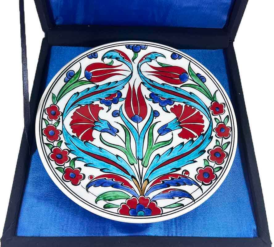 İznik Çini Tabak | Turkuaz Lale ve Karanfil Desenli 18 cm - 3