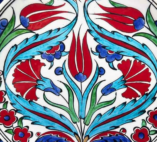 İznik Çini Tabak | Turkuaz Lale ve Karanfil Desenli 18 cm - 2