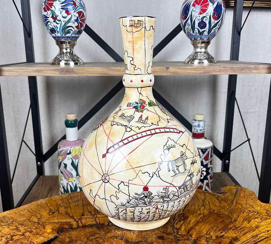 İznik Çini Vazo | Piri Reis Haritalı 30 cm - 5