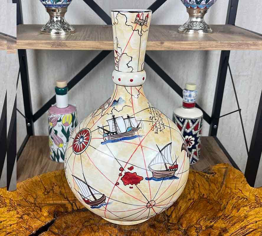 İznik Çini Vazo | Piri Reis Haritalı 30 cm - 1