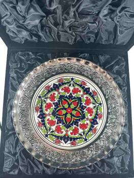 Karanfil Bahçesi Gümüş Kaplama Çini Tabak - 3