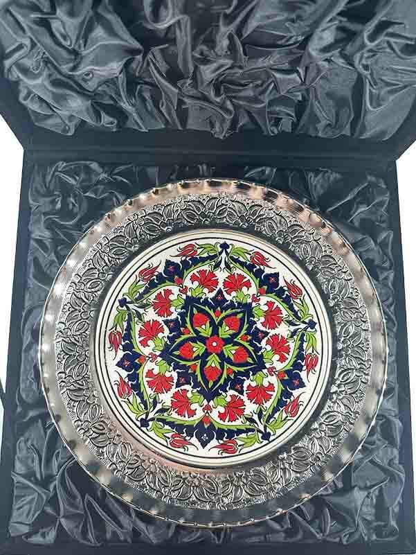 Karanfil Bahçesi Gümüş Kaplama Çini Tabak - 3