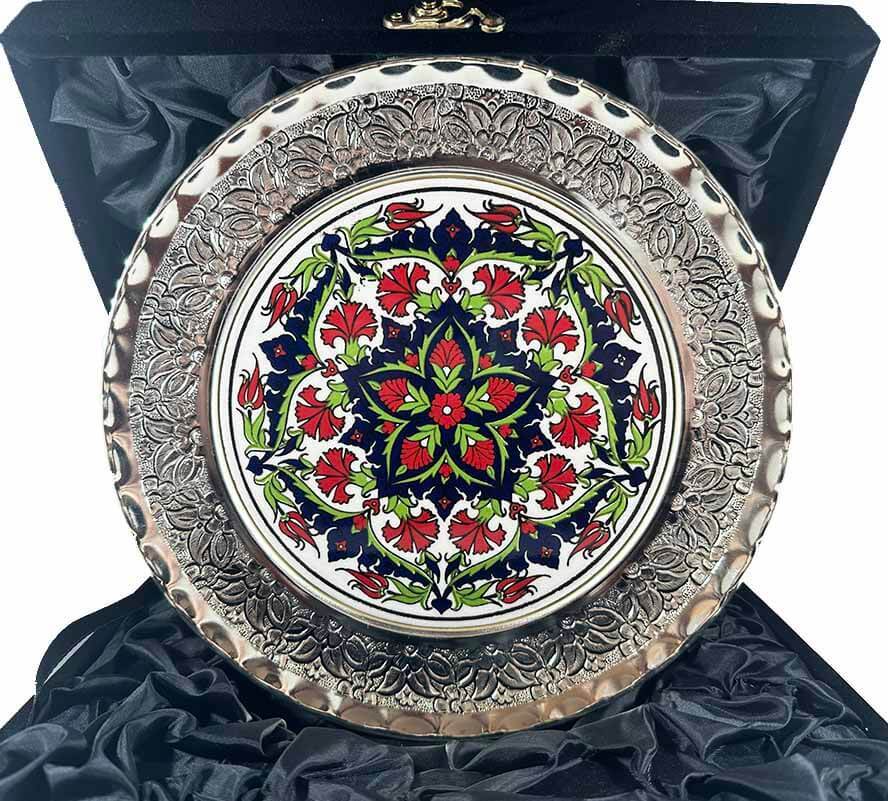 Karanfil Motifli Gümüş Tabak 25cm - 1