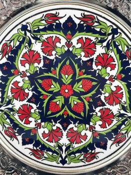 Karanfil Motifli Gümüş Tabak 25cm - 2