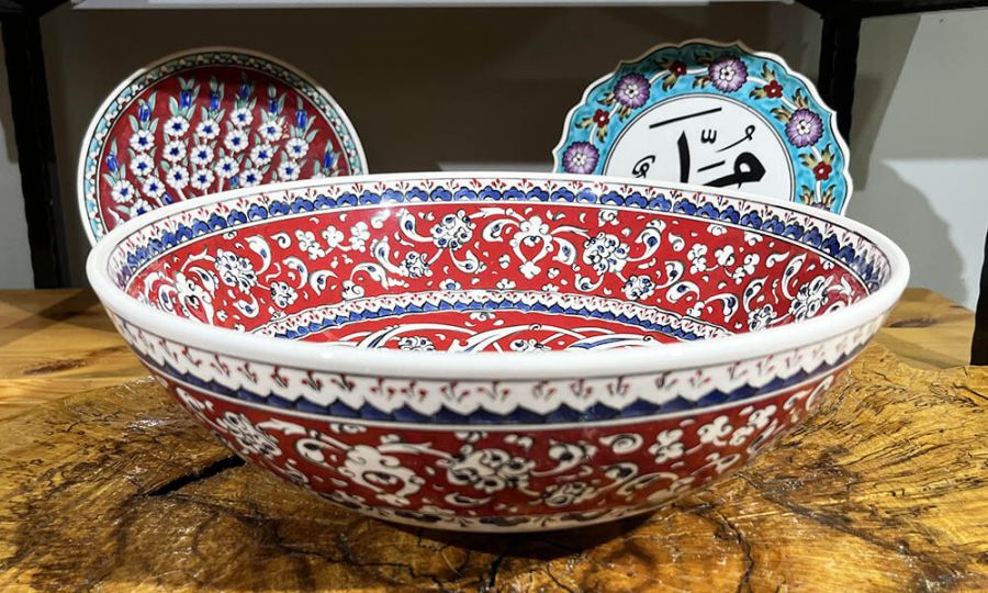 Kırmızı Beyaz Baba Nakkaş Desenli 30 cm Kâse - 1