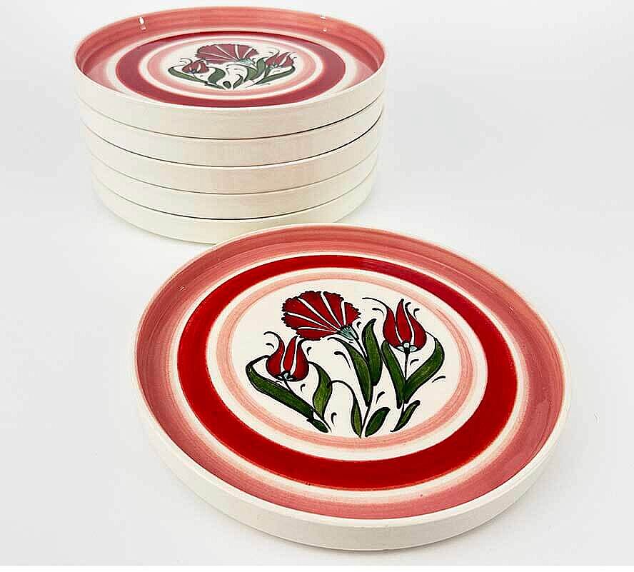 Kırmızı Lale ve Karanfil Desenli 6’lı Seramik Servis Tabağı Seti 19 cm - 3