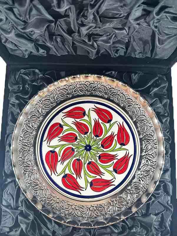 Kırmızı Laleler Gümüş Tabak 25cm - 2