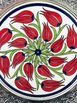 Kırmızı Laleler Gümüş Tabak 25cm - 3