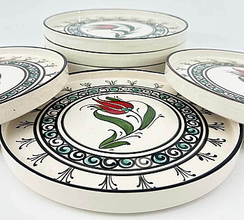 Klasik Lale Motifli 6’lı Seramik Servis Tabağı Seti 19 cm - 2