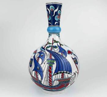 Kültürel Hediye | Kalyon Motifli İznik Çini Vazo 30 cm - Çini Evi