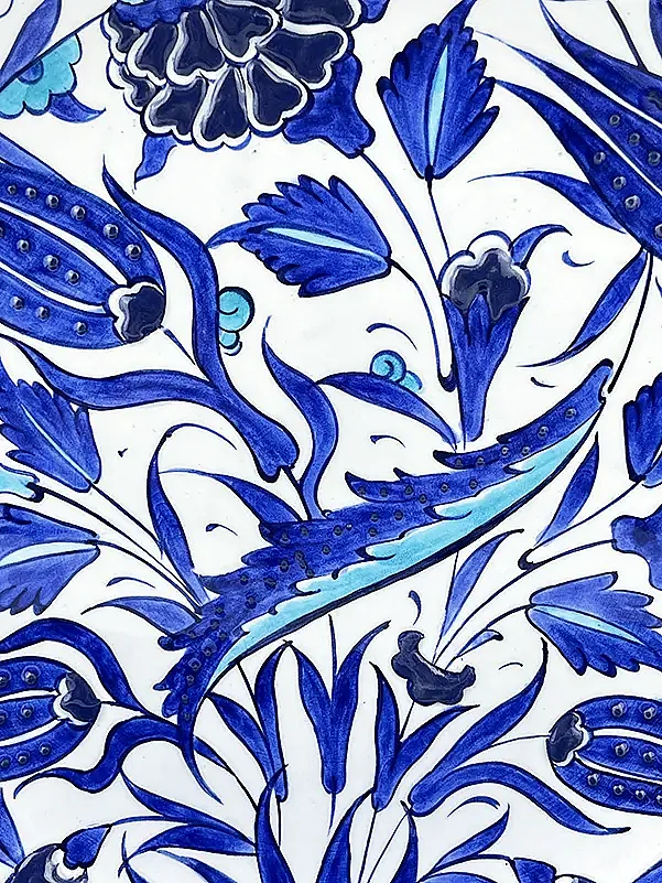 Kültürel Hediye Kobalt Lale ve Karanfil Motifli 25 cm İznik Çini Tabak - 2