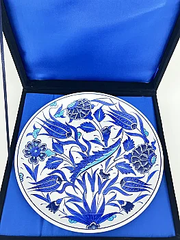 Kültürel Hediye Kobalt Lale ve Karanfil Motifli 25 cm İznik Çini Tabak - 3