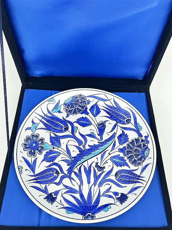 Kültürel Hediye Kobalt Lale ve Karanfil Motifli 25 cm İznik Çini Tabak - 3