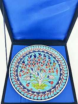 Kültürel Miras, Turkuaz Hayat Ağacı Motifli 25 cm İznik Çini Tabak - 3