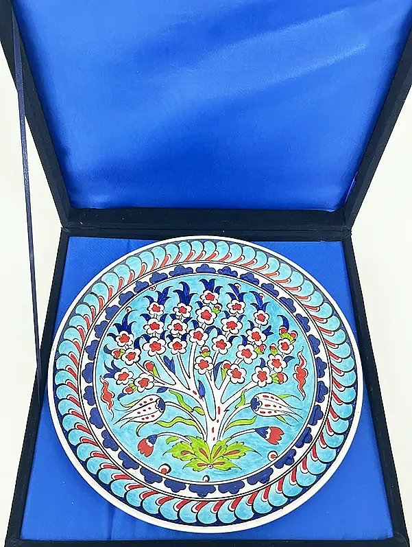 Kültürel Miras, Turkuaz Hayat Ağacı Motifli 25 cm İznik Çini Tabak - 3