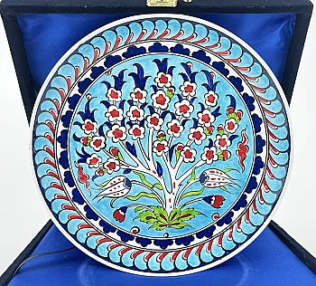 Kültürel Miras, Turkuaz Hayat Ağacı Motifli 25 cm İznik Çini Tabak - 1