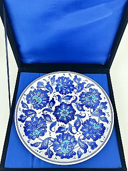 Kurumsal Hediye Mavi Beyaz Hatayi Motifli 25 cm İznik Çini Tabak - 3
