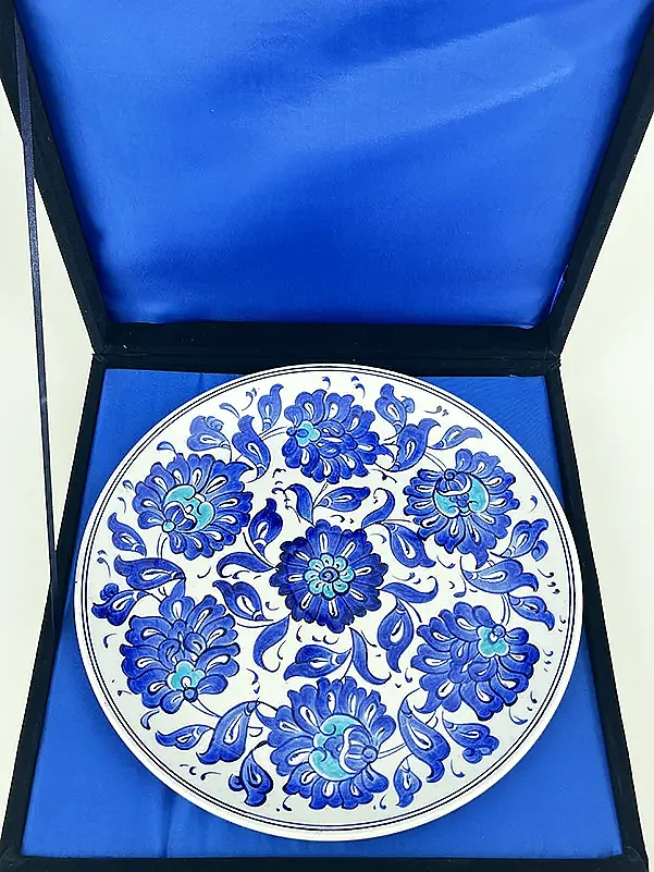 Kurumsal Hediye Mavi Beyaz Hatayi Motifli 25 cm İznik Çini Tabak - 3