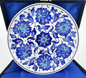 Kurumsal Hediye Mavi Beyaz Hatayi Motifli 25 cm İznik Çini Tabak - 1
