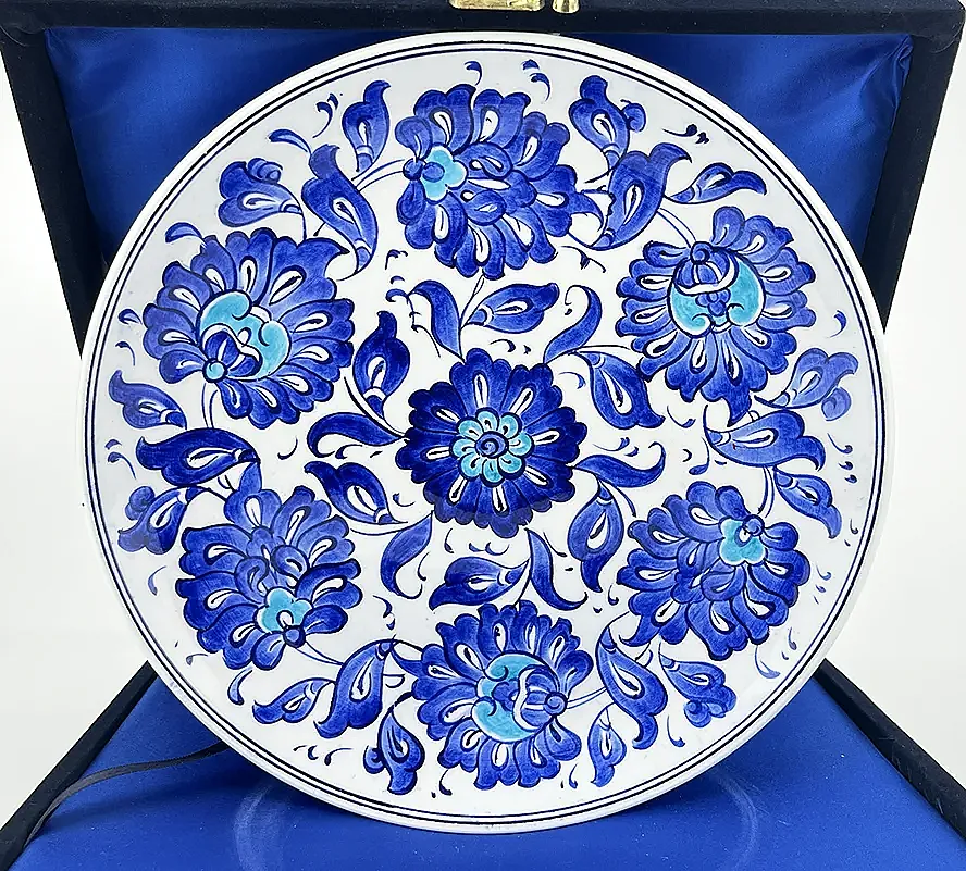 Kurumsal Hediye Mavi Beyaz Hatayi Motifli 25 cm İznik Çini Tabak - 1
