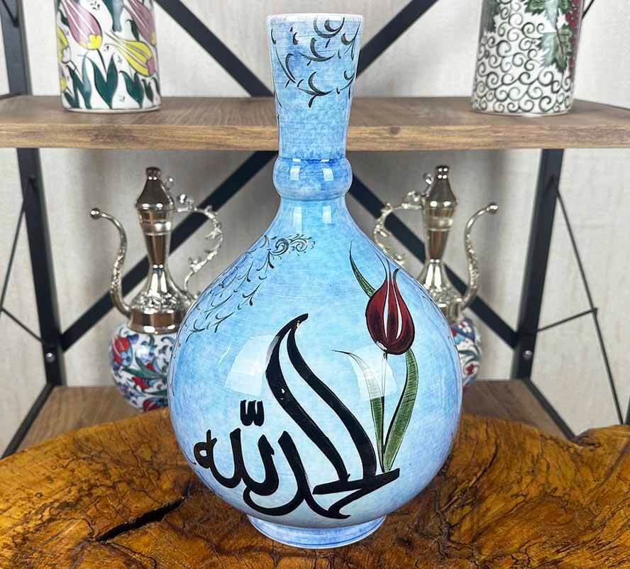 Lale Detaylı Allah Lafzı – İznik Çini Vazo - 1