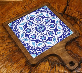 Lotus Çiçeği Desenli Ahşap Sunum Tepsisi - 2