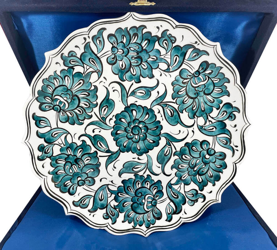 Lotus Çiçeği Motifli 25cm İznik Çini Tabak - 1