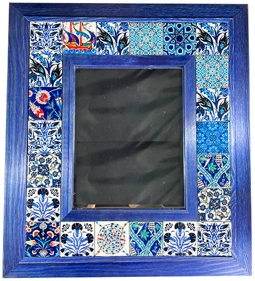 Mavi Çerçeveli Çini Desenli Ayna - 1