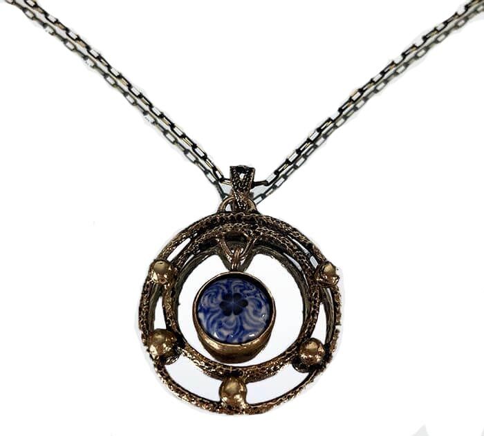 Mavi Haliç İznik Çini Bronz Kolye - 1