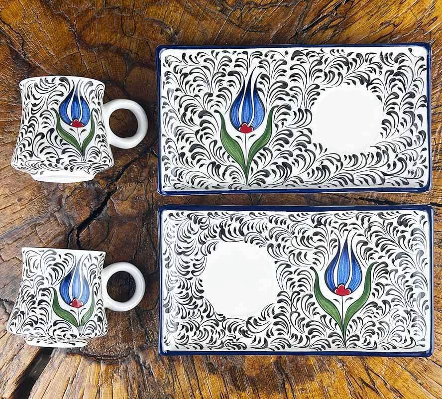 Mavi Lale ve Haliç Desenli Çini Kahve Sunum Seti – Kurumsal Hediyelik - 1