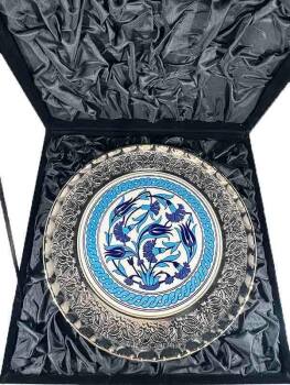 Mavi Lale ve Karanfil Gümüş Tabak 25cm - 3