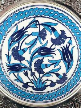 Mavi Lale ve Karanfil Gümüş Tabak 25cm - 2