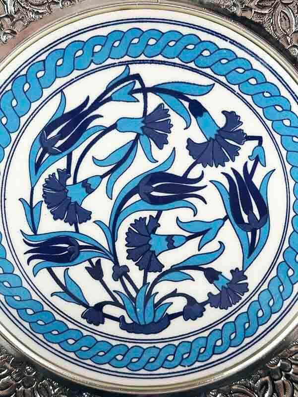 Mavi Lale ve Karanfil Gümüş Tabak 25cm - 2