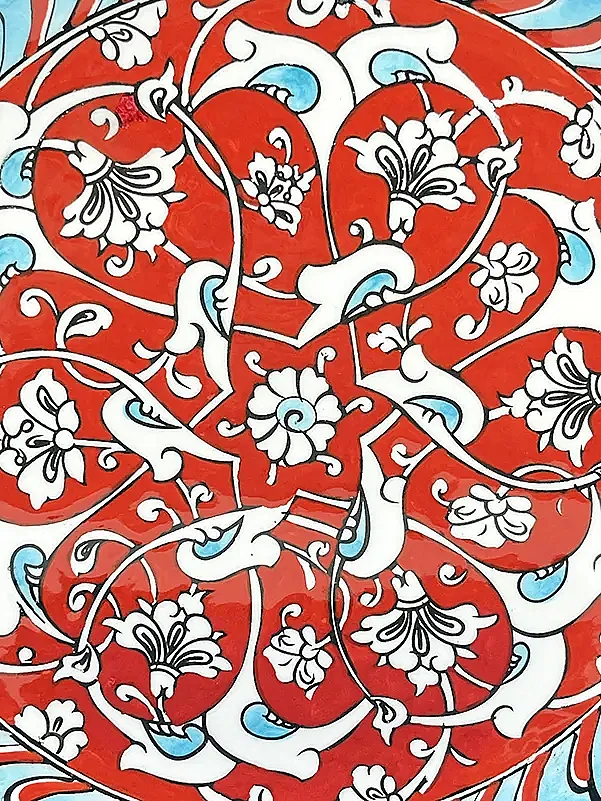 Mercan Rumi Motifli İznik Çini Tabak - 2