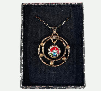 Modern Karanfil İznik Çinili Bronz Kolye Ucu - 2