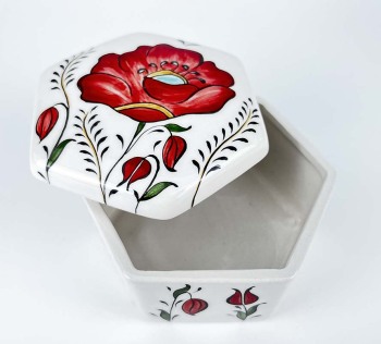 Sechseckige Keramikdose mit Mohnblumen – Geschenk für Braut & Hochzeit - 2